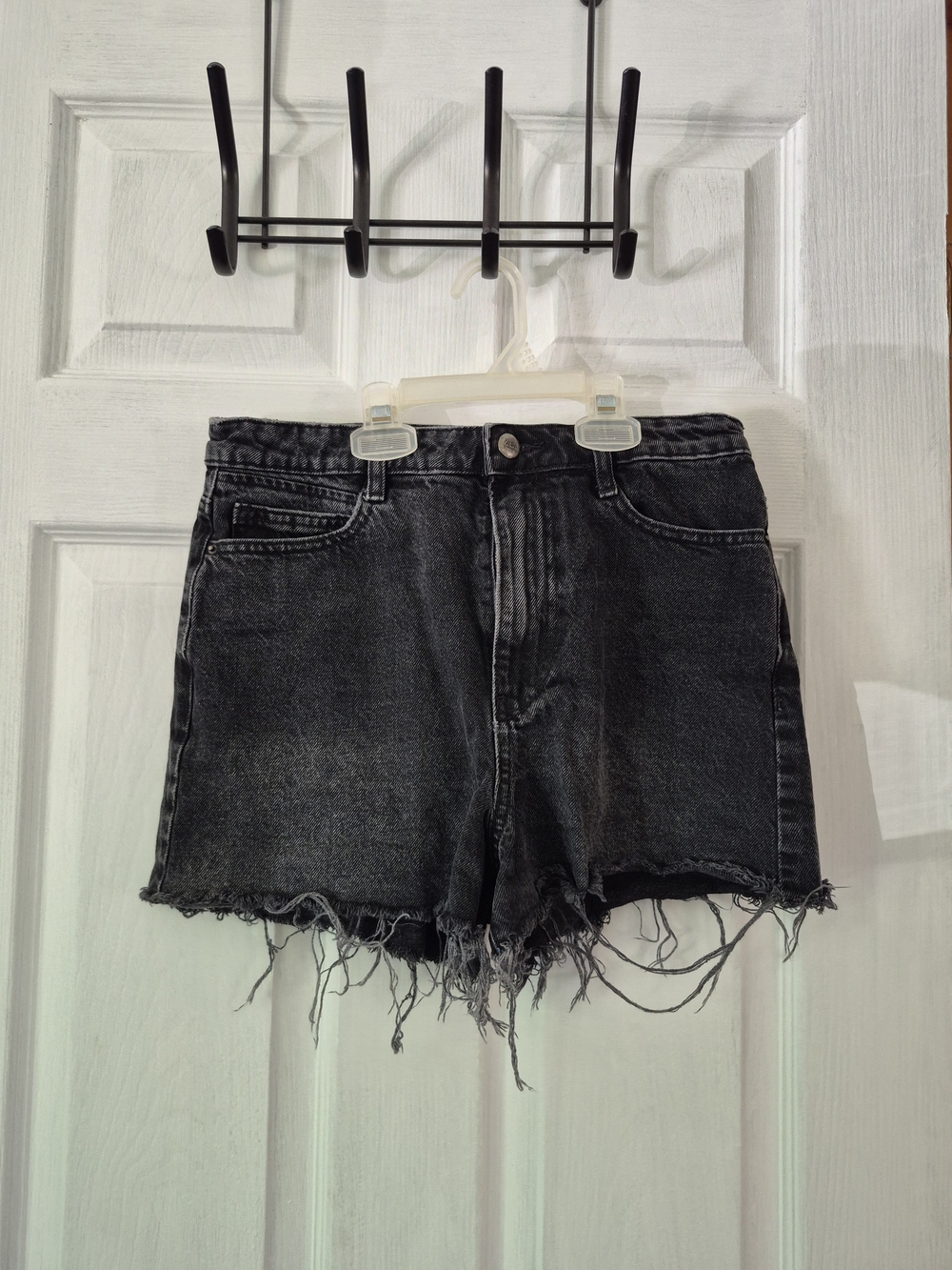 Zara Black Washed Distressed Denim Shorts